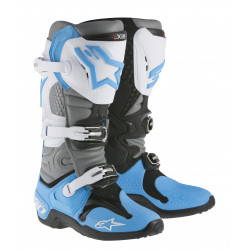 Bottes Alpinestars Tech 10 Blanches / Bleu Cyan