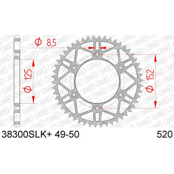 Couronne AFAM 49 dents acier ultra-light anti-boue pas 520 type 38300