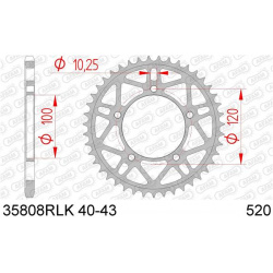 Couronne AFAM 41 dents acier ultra-light pas 520 type 35808RLK Aprilia RSV4R/RR/Factory