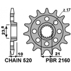 Pignon PBR 13 dents acier standard pas 520 type 2160 Suzuki RMZ450