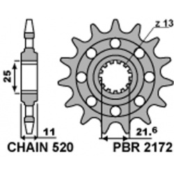 Pignon PBR 14 dents acier standard pas 520 type 2172 Yamaha R6