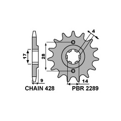 Pignon PBR 13 dents chaine 428 type 2289