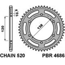 Couronne PBR 38 dents acier standard pas 520 type 4686