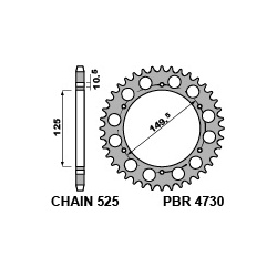 Couronne PBR 42 dents acier standard pas 525 type 4730