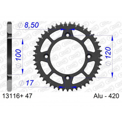 Couronne AFAM 47 dents alu ultra-light anti-boue pas 420 type 13116