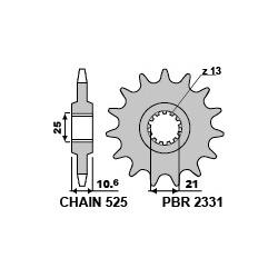 Pignon PBR 15 dents acier pas 525 type 2331