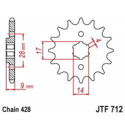 Pignon JT SPROCKETS 13 dents acier standard pas 428 type 712