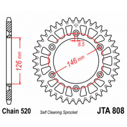 Couronne JT SPROCKETS aluminium Ultra-Light anti-boue 808 - 520