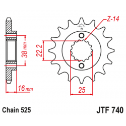 Pignon JT SPROCKETS acier anti-bruit 740 - 530