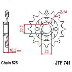 Pignon JT SPROCKETS acier anti-bruit 741 - 525