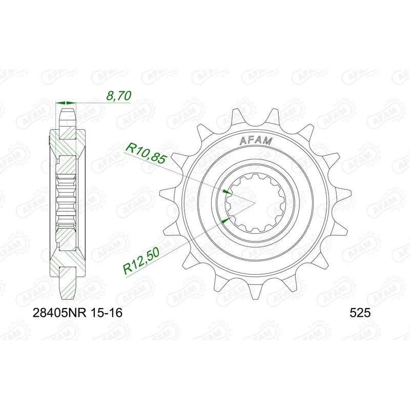 Pignon AFAM acier anti-bruit - 525